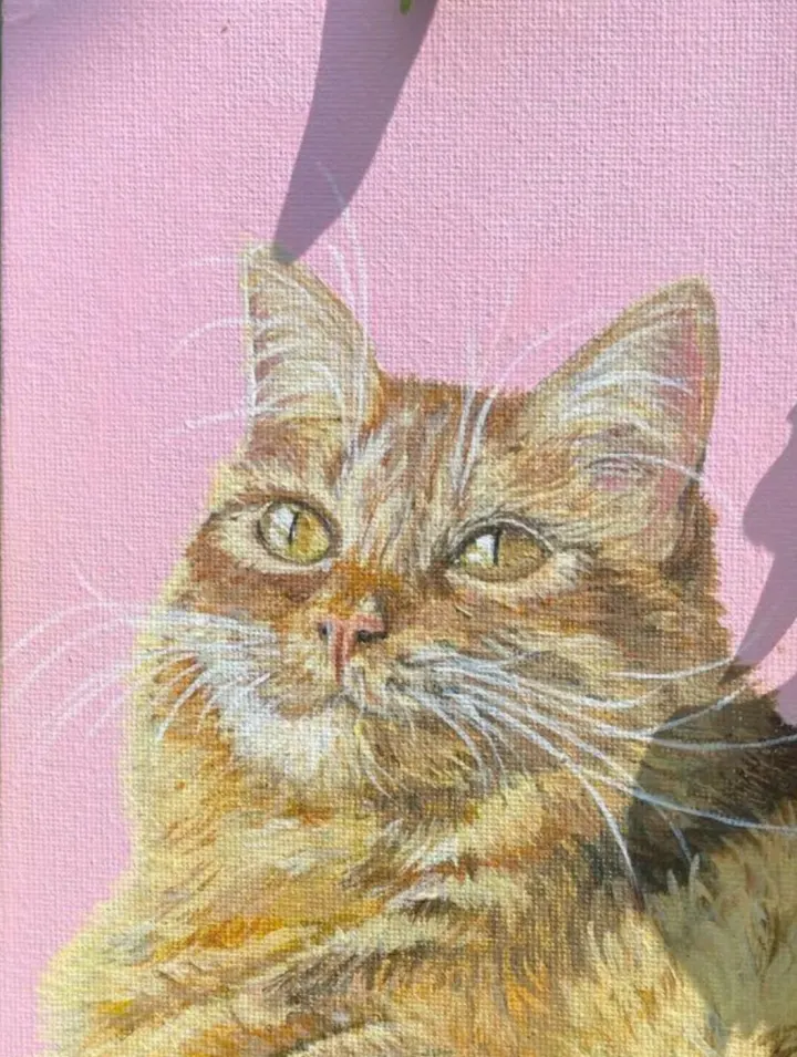 Portrait of Cheez-It the ginger cat, acrylic on canvas